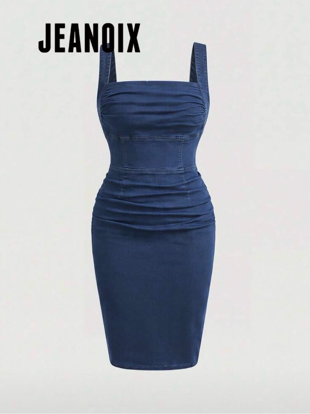 SHEIN Navy Ruched Denim Midi Dress